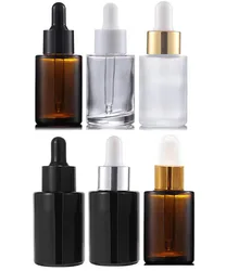 10x 27x 30ml Frosted Clear Amber Round Thick Glass Dropper Bottle for Essential Oils Essence Eye Drop Pipette Cap Refill Flat