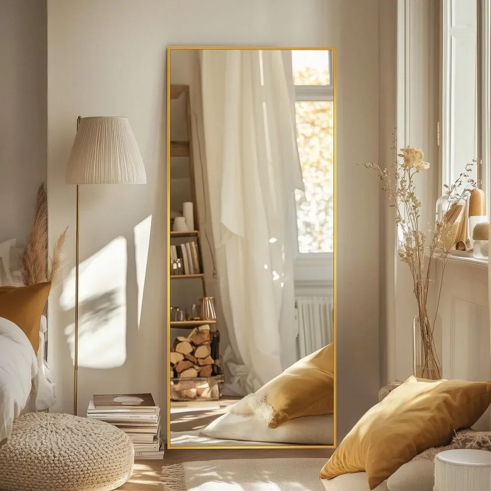 

Full Length Mirror, 58 X18 Floor Mirror, Floor Standing Freestanding Full Body Mirror With Stand For Bedroom, Hanging Mounted F