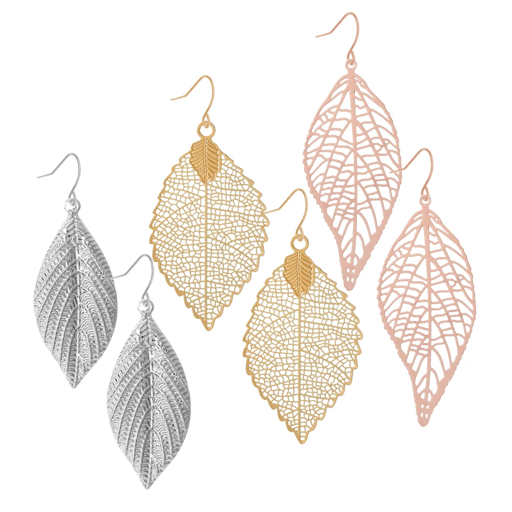 3 أزواج من الأقراط المتدلية على شكل أوراق بوهو للنساء، هندسية مريحة في الارتداء، مجوهرات إبداعية، هدايا العطلات