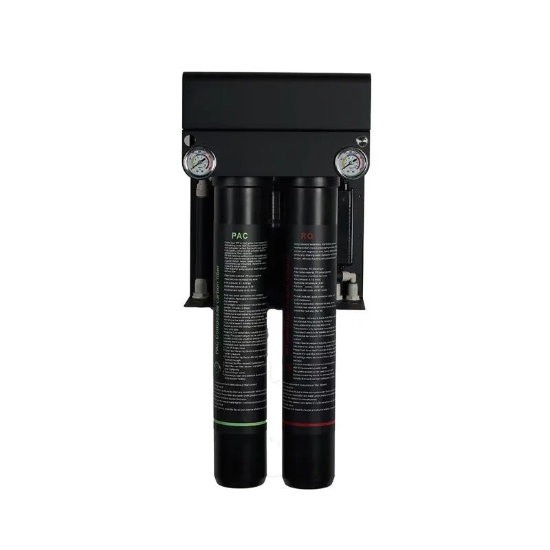Wall-mounted reverse osmosis system has self-cleaning function and is suitable for households, restaurants and campers.