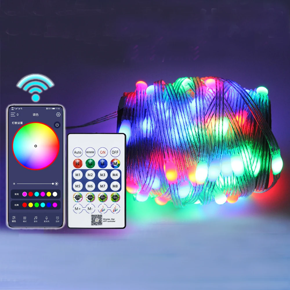 5V USB 10M 100LEDs Colorful LED Light Voice Controlled Bluetooth APP Mobile Control with Remote Control Camping Christmas Light