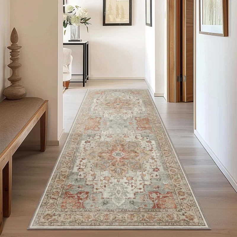 VIKAMA Vintage Persian Runner Rug Distressed Floral Medallion Non Slip Washable Long Hallway Kitchen Floor Decor Carpet view 6
