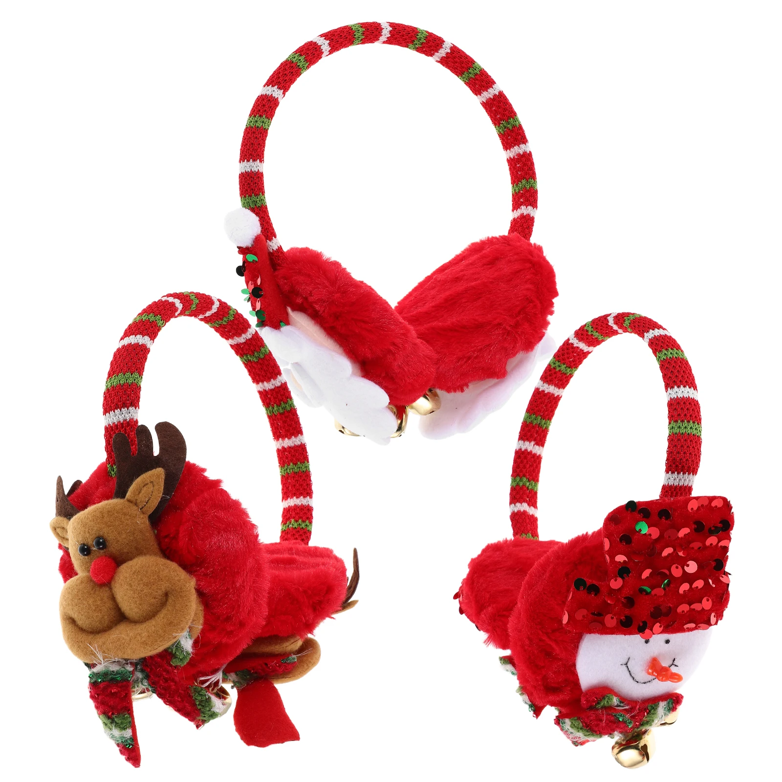 

3Pcs Christmas Ear Muffs Santa Snowman Reindeer Design Winter Ear Warmers for Outdoor Cold Weather Holiday Parties