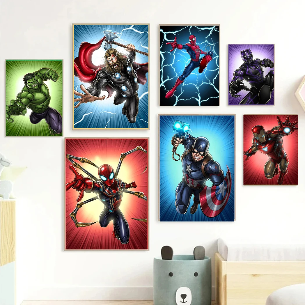 Canvas Painting Canvas Painting Marvel Superhero Wall Art Posters SpiderMan Iron Man Avengers Cartoon Canvas Painting Print M