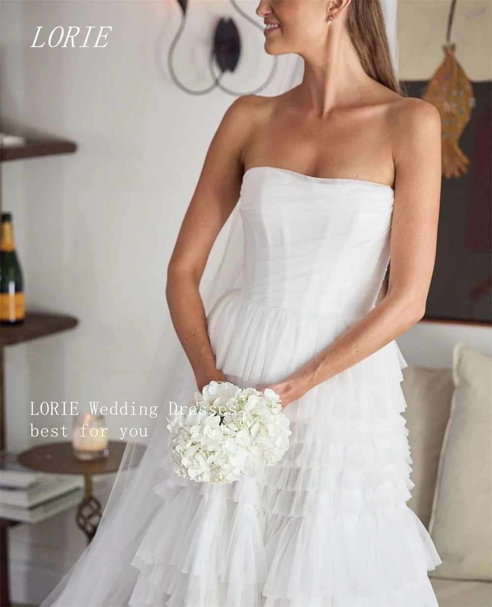LORIE Luxury Ruffles A Line Civil Wedding Dress Cake Tired Bridal Dresses Pleat Engagement Wedding Gown Customized 2026