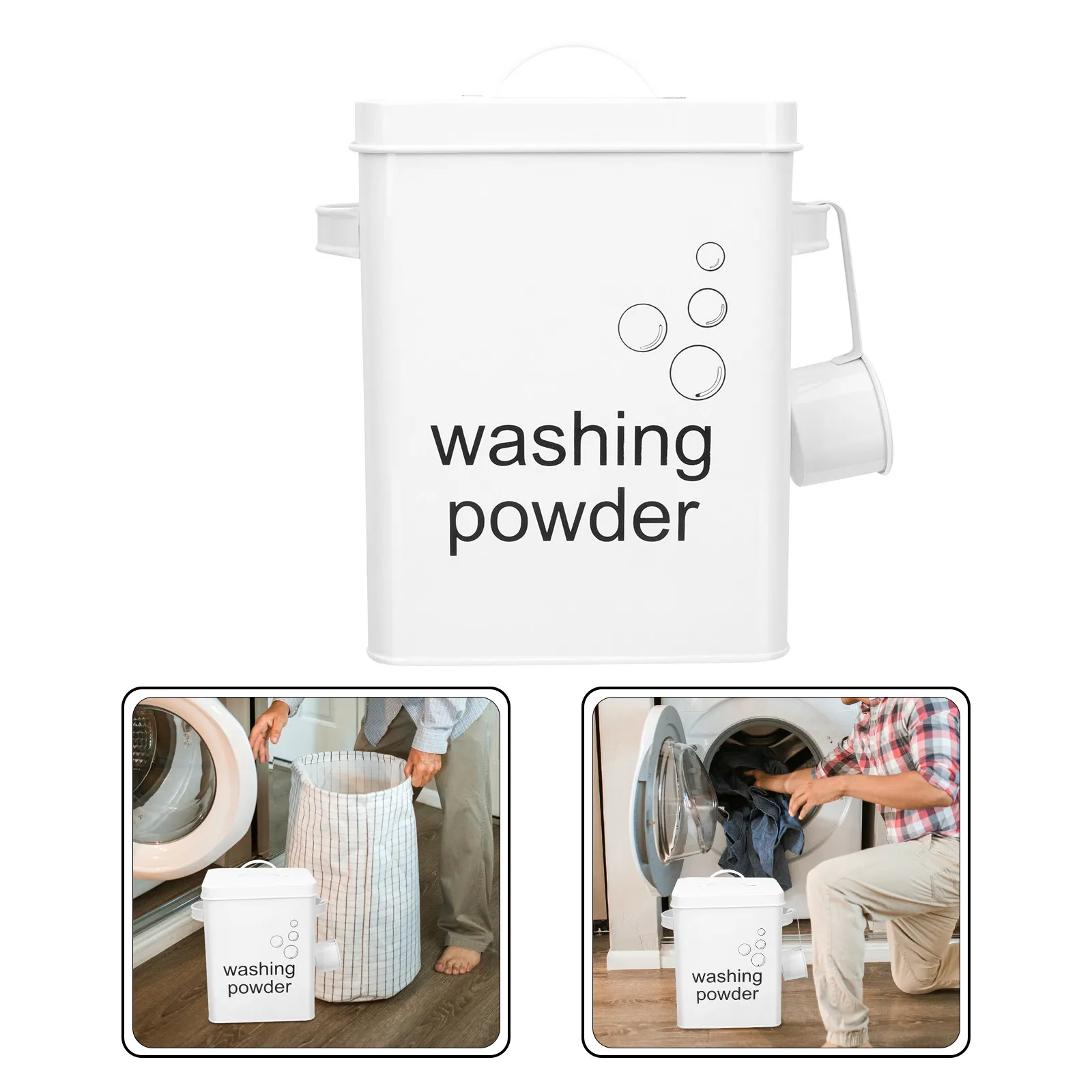 

Premium Iron Laundry Powder Bucket White Heavy-Duty Storage Container for Detergent Fabric Softener Condensate Beads Household