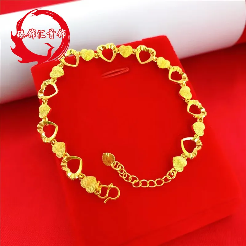 Pulsera de Moda 2026 con Cadena de Reloj de Oro Vietnamita y Corazón, Bañada en Oro, Diseño de Corazón de Durazno, Joyería de Mano para Mujer