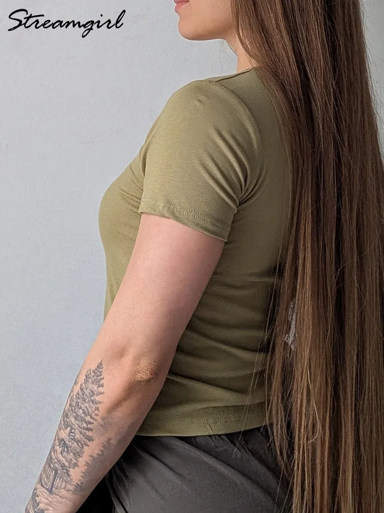 Brown Slim Fit Modal T Shirts Heavy Women V Neck 2025 Summer Basic Tops Slim White Short Sleeve T-shirts For Women Top Tees