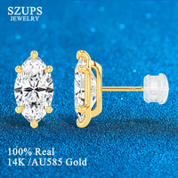 0.5/1/2carat 14K Gold Marquise Cut Moissanite Ear Studs for Men Women D Color VVS1 Lab Diamond Earrings with Certificates