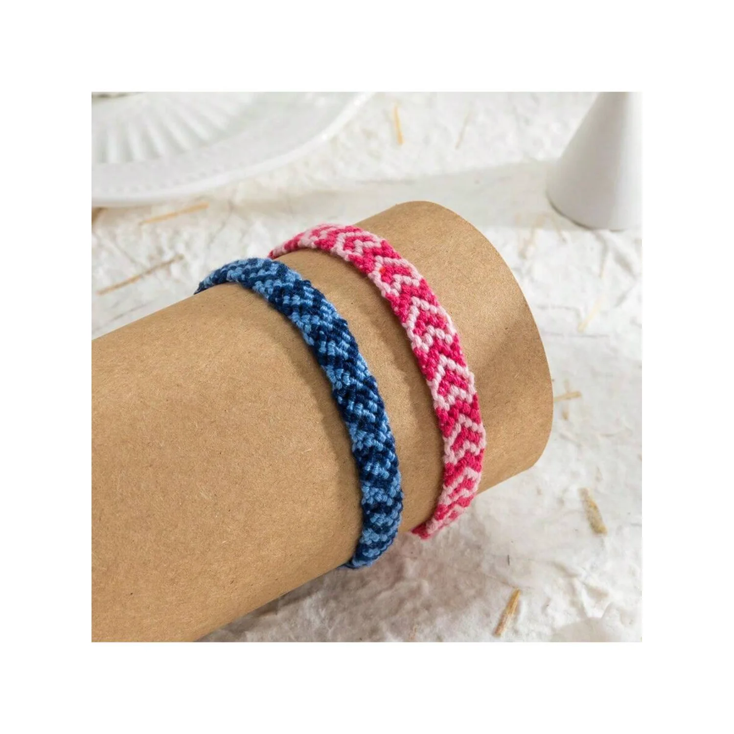 

2pcs Color-block Braided Bracelet, Best Friends Gift Rose quartz Gua shua for face Tens electrode pads Back roller Pads for tens