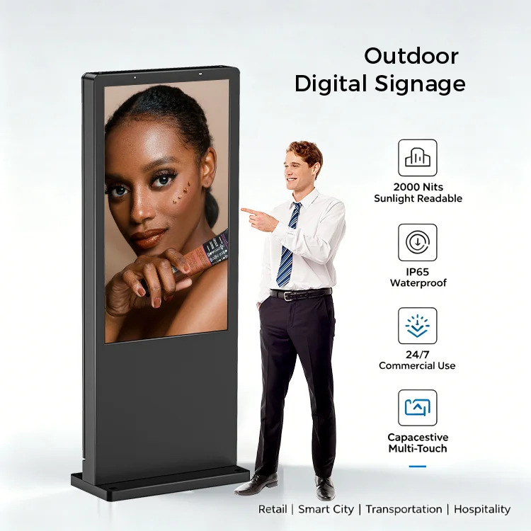 32 43 49 55 Inch IP65 2000nit Outdoor Capacestive Floor-Standing Digital Signage Support Android&windows with for LCD  Display