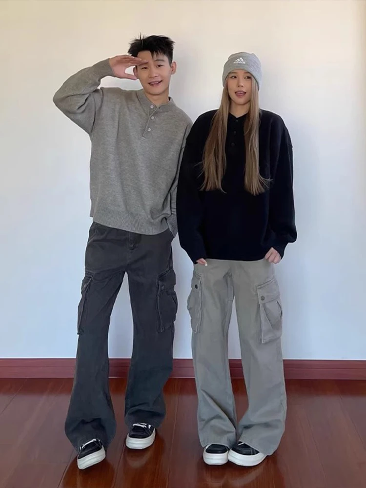 

Мужской вязаный свитер с воротником-стойкой, зимний, повседневный, свободного кроя, для пар, базовая одежда, стиль Cleanfit