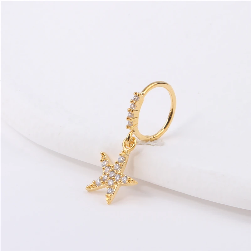 20G Dangle Nose Hoop Rings for Women Starfish Shape CZ Dangle Nose Rings Cartilage Earring Dangling Nose Piercing Jewelry