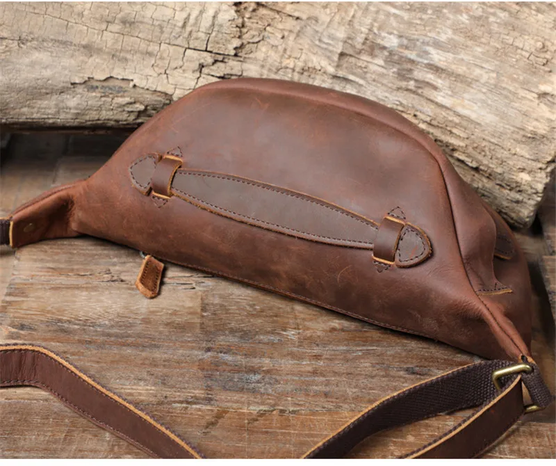 Vintage Natural Crazy Horse Cowhide Men's Chest Bag Outdoor Sports Organizer Genuine Leather Crossbody Bag Fashion Shoulder Bag