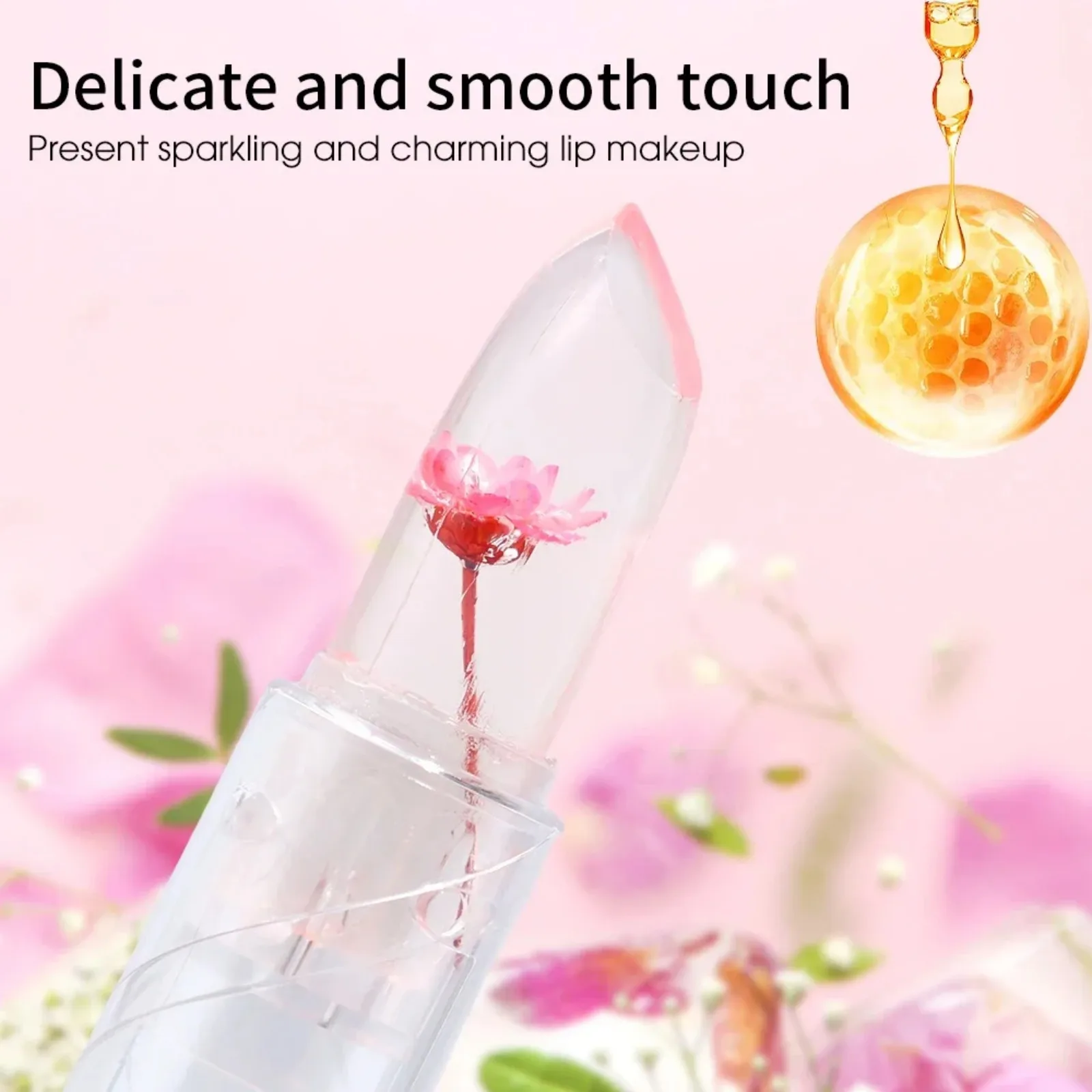 Crystal Jelly Lip Balm Lipstick Flower Temperature Color Changing Lip Balm Gloss Transparent Longlasting Moisturizing Lip Makeup