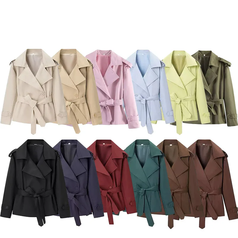 Women's Autumn Multi-Color Belt Jacket Style Windbreaker Coat 2026 New Fashionable Casual Elegant Women's Windbreaker Coat H844