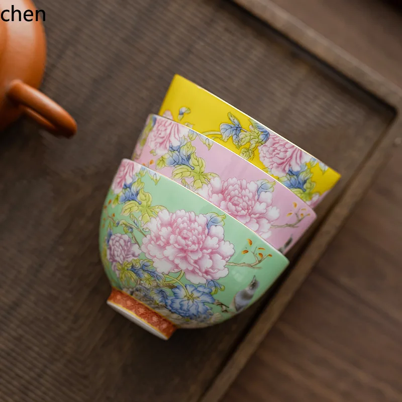H1 enamel tea cup ceramic master cup for home women's  birds and flowers six pack gift box tea cup