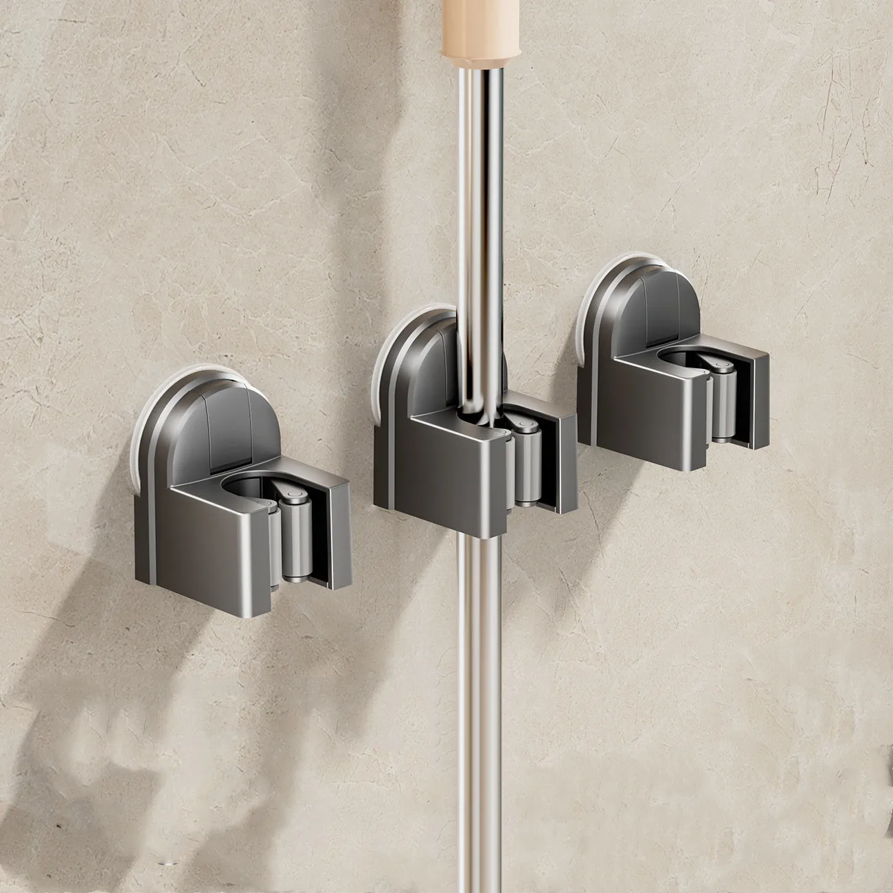1/3pcs Suction Cup Mop Clip Holder Wall Mounted Mop Brush Broom Hanger Fixed Hooks Rack Kitchen Bathroom Organizer Accessories - view 4