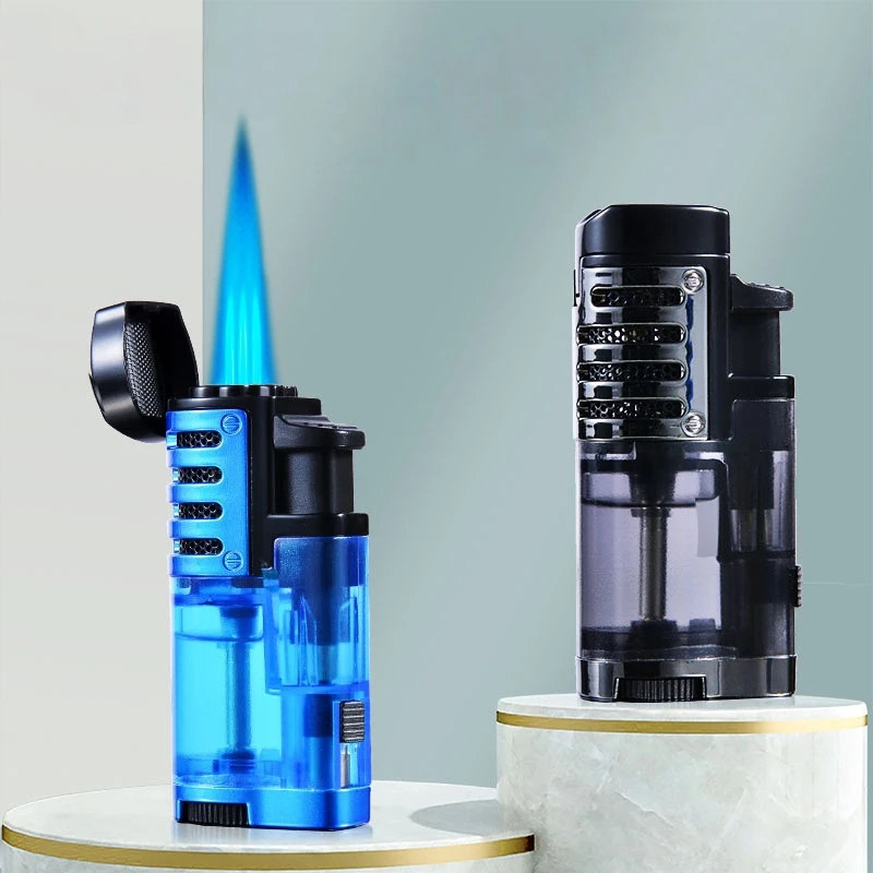 

Transparent Gas Window Inflatable Lighter Outdoor Windproof Triple Fire Direct Fire Igniter Cigarette Accessories Smoking Gifts