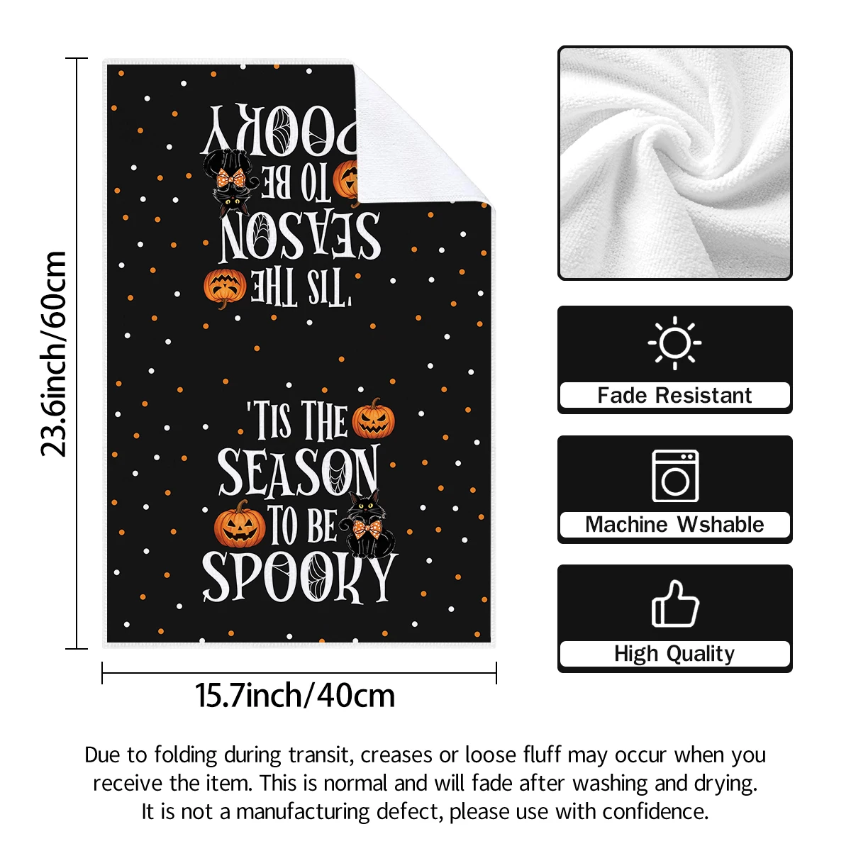 2/4/6Pcs Halloween Dish Towels, Spooky Ghost Pumpkin Black Cat Bat Print Absorbent Multi‑Purpose Kitchen Cleaning Tea Towels