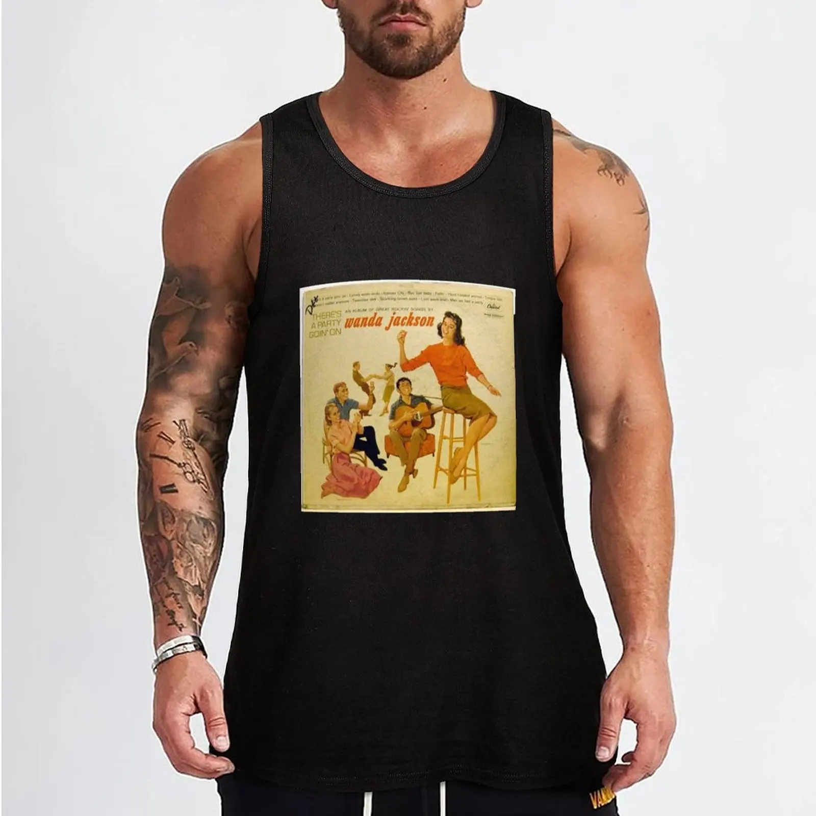 Wanda Jackson, Rockabilly lp, 1950's, Gene Vincent Tank Top t shirts Fitness men clothing bodybuilding t shirt image 2