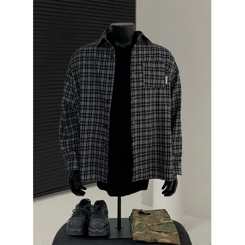 American Vintage Plaid Shirt For Men, Autumn/winter Japanese Style Long-sleeve Shirt With A Coat Underneath