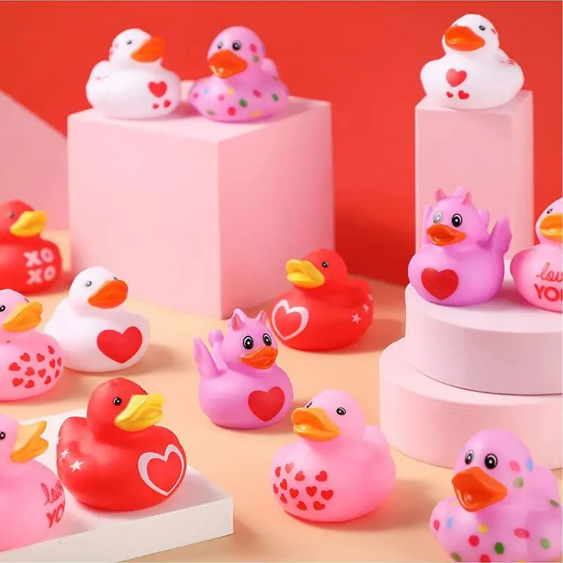 24pcs Rubber Duck Decorations For Car Dashboard Accessories Creative Bath Duck For Kids Shower Valentine's Day Festival Parties