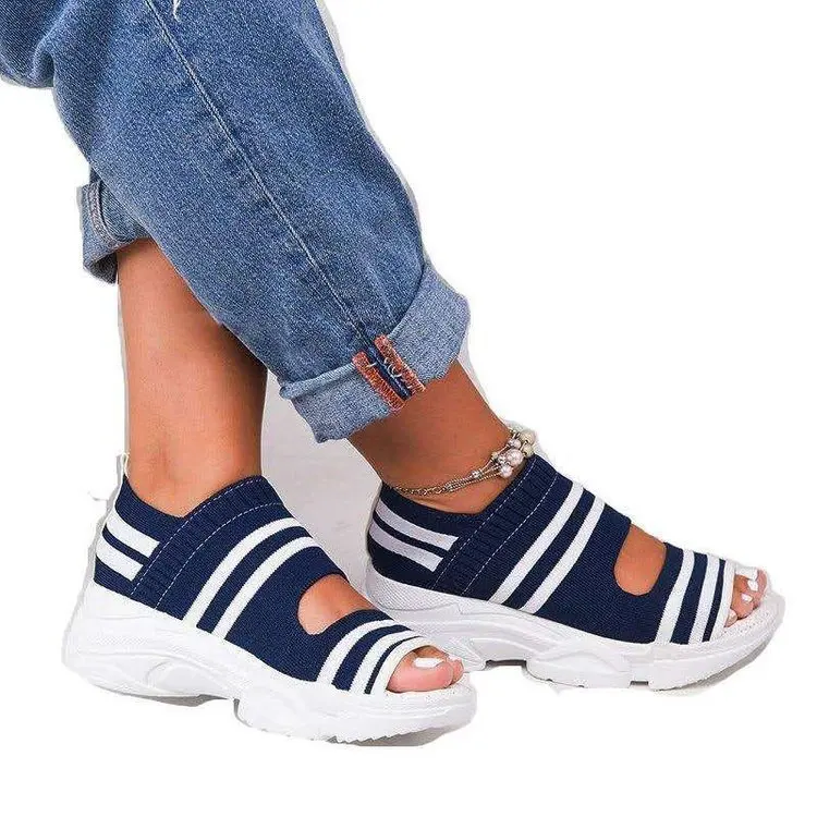 New Women Sandals 2022 High Heels Platform Women Shoes Summer Female flats Knitting Slip On Peep Toe casual Women Sandals