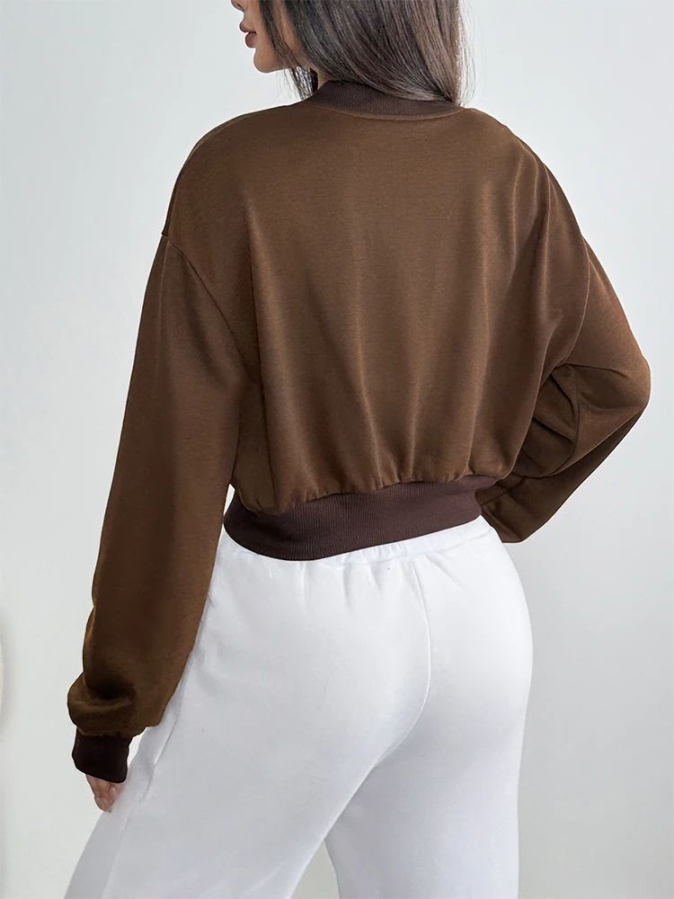 Podzimní nová dámská bunda, kabát, topy, streetwear, módní velbloudí bunda s dlouhým rukávem, zipy, dámská ležérní štíhlá všestranná bunda - náhled 6