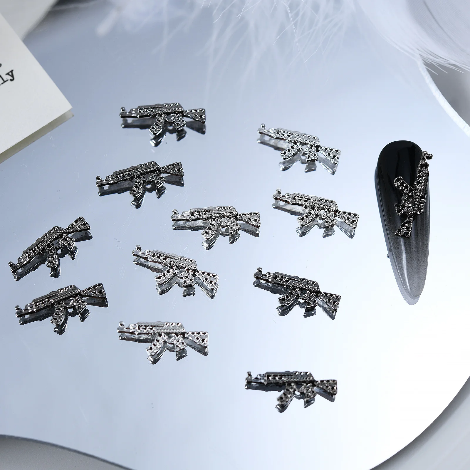 10pcs Retro Silver Gun Nail Charms Luxury Alloy Nail Jewelry 3D 3D Metal A-K/47 Gun Nail Decoration 6*16mm Manicure Accessories