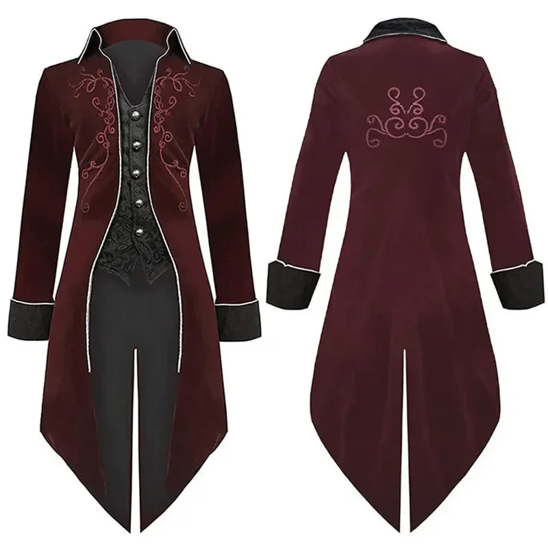 LIBIELIY Men Medieval Costume Velvet Stand Collar Tailcoat Gothic Vampire Cosplay Jacket Coats S-3XL Multi Colors Men Clothing