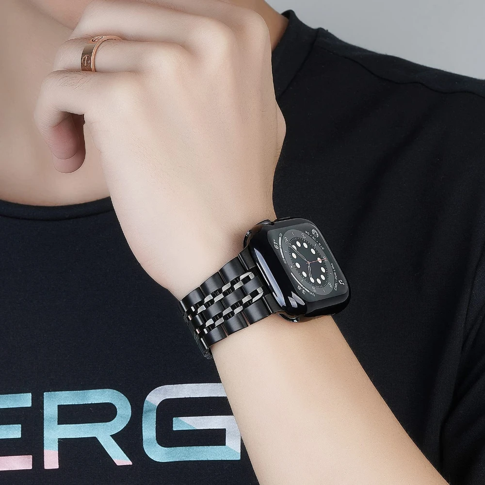 حزام معدني وقذيفة لينة من البولي يوريثان لساعة أبل ، سوار من الفولاذ المقاوم للصدأ ل iWatch 6 ، 5 ، 4 ، SE ، 9 ، 8 ، 7 ، 45 مللي متر ، 41 مللي متر ، الترا 49 مللي متر ، 44 مللي متر, 42 مللي متر, 40 مللي متر