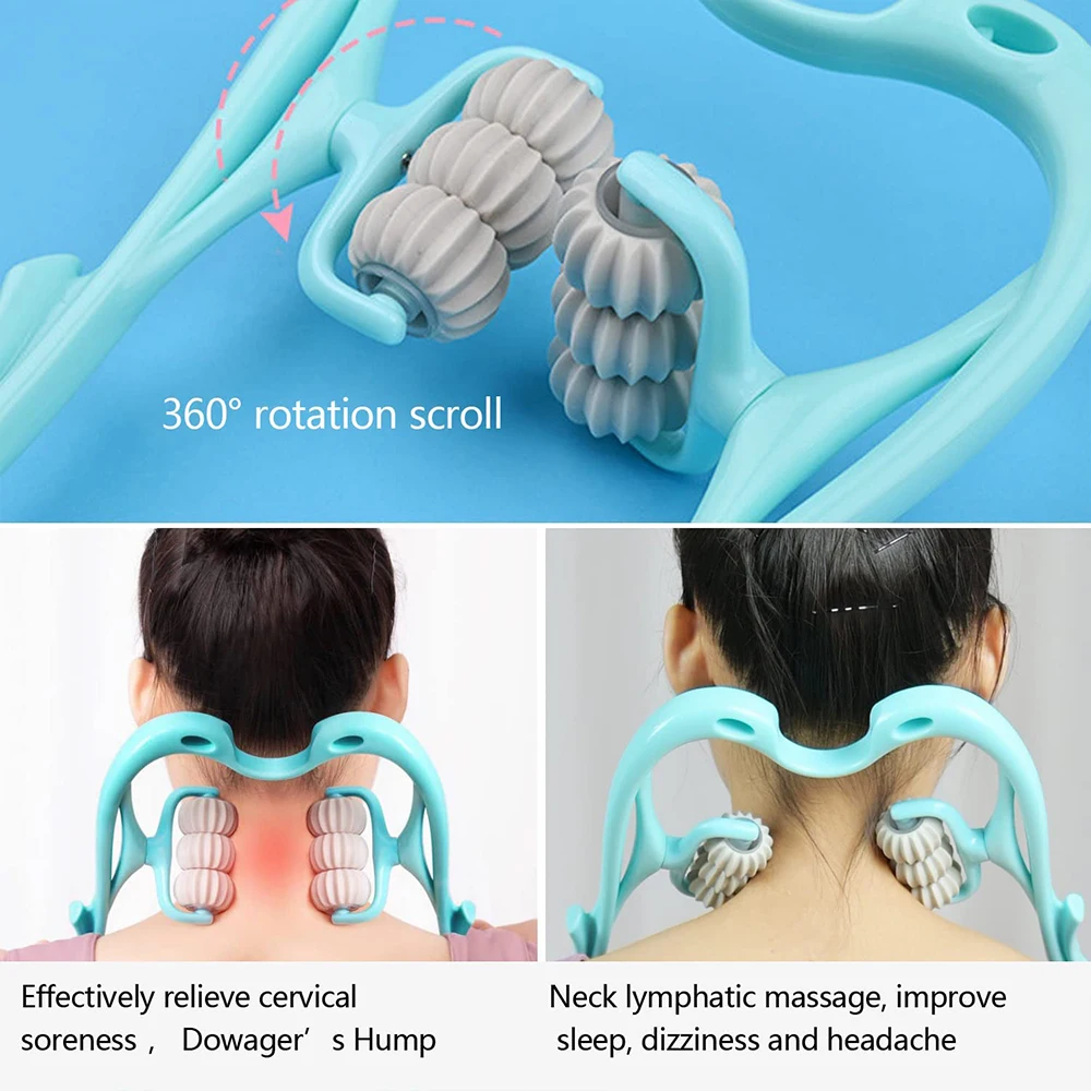 Manual de pescoço massageador gatilho ponto rolo massageador alívio da dor tecido profundo handheld ombro massageador ferramenta 6 bolas massagem