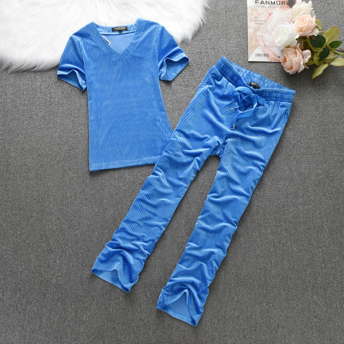 

Juicy Coconut Brand Women Sporting Suits Pink Blue Gray White Navy Blue Soft Pleuche Casual Tracksuits Summer Sportswear suit