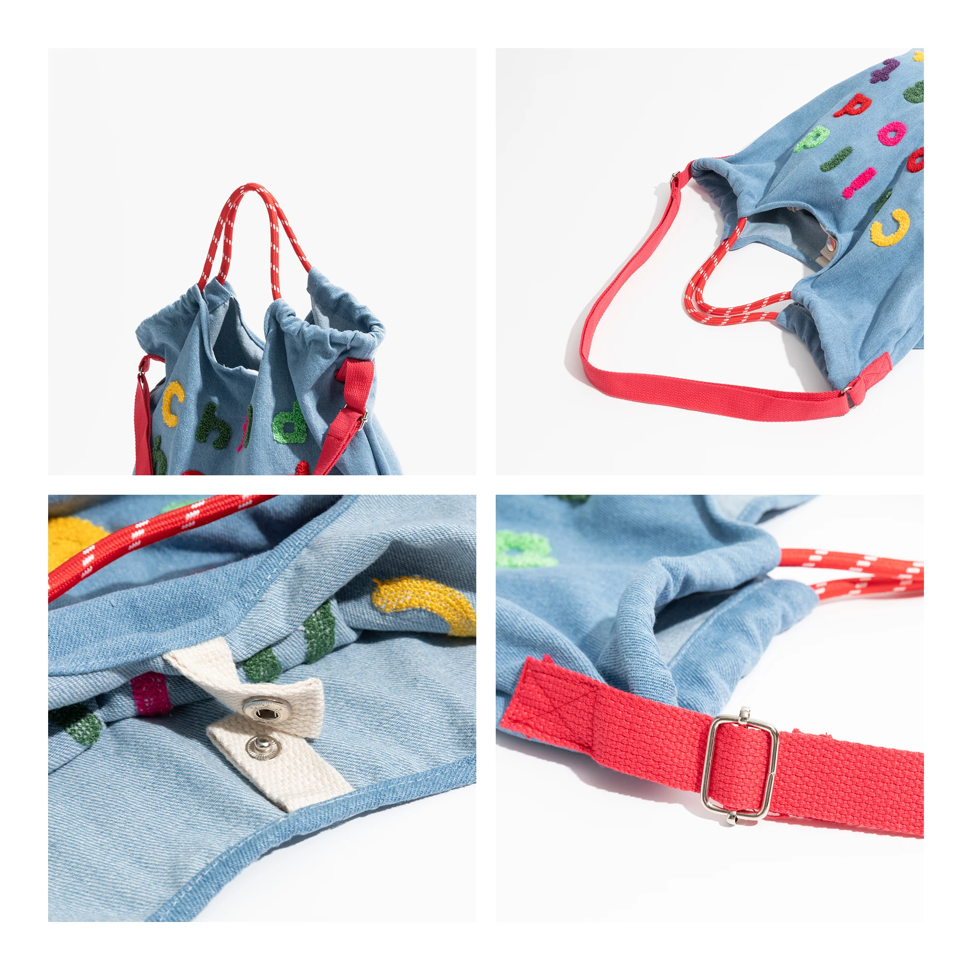 KOKOPEAS Canvas Embroidey Fashion Woman Tote Handbag Square Denim Vintage Female Shoulder Purse Simple Girl School Bag