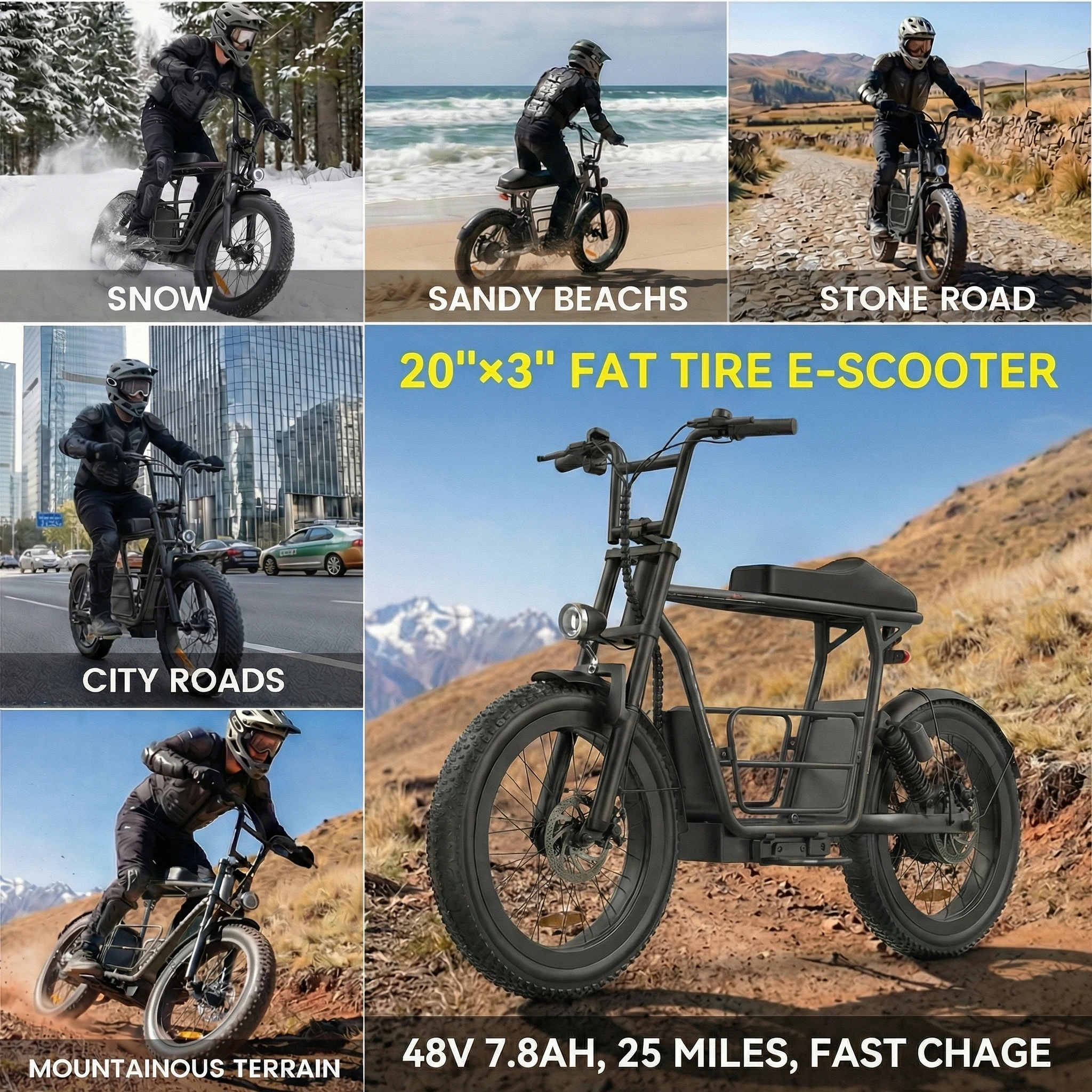 

500W Electric Scooter with Seat for Adults, 1000W Peak Motor, 20*3 Inch Fat Tire,25 Miles Range & 20Mph, Multiple Suspension, Electric Motorcycle Mini Bike with Basket for Pet s & Cargo