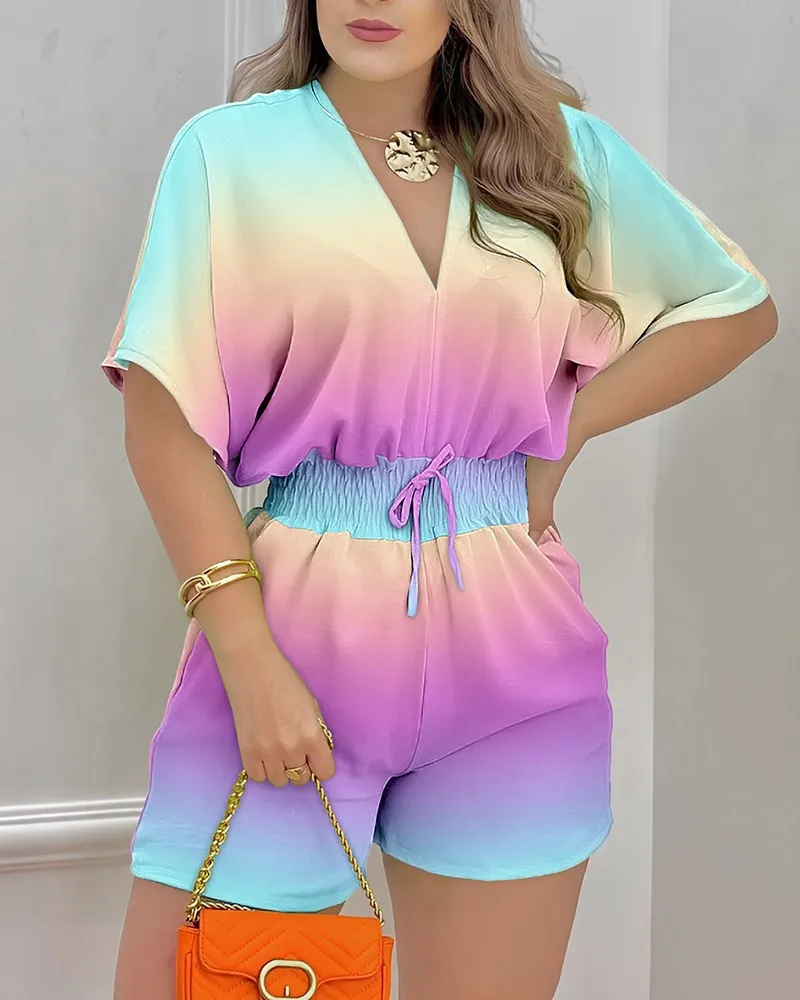 

2023 Fashion Summer Vintage Print Jumpsuit Women Casual Short Sleeves Striped Ethnic Style Romper Playsuit Holiday Outfits