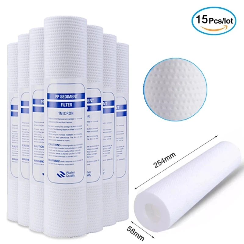 15pcs 1&5 Micron Pp Spun Polypropylene Sediment Water Filter Replacement Cartridge Reverse Osmosis 10 Inch Pp Cotton Filter 100g