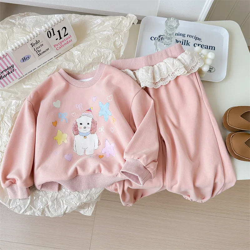 

New Spring and Autumn Clothing Girls' Pants Children's Fashionable Lace Sweatpants Baby Leisure Sports Suit