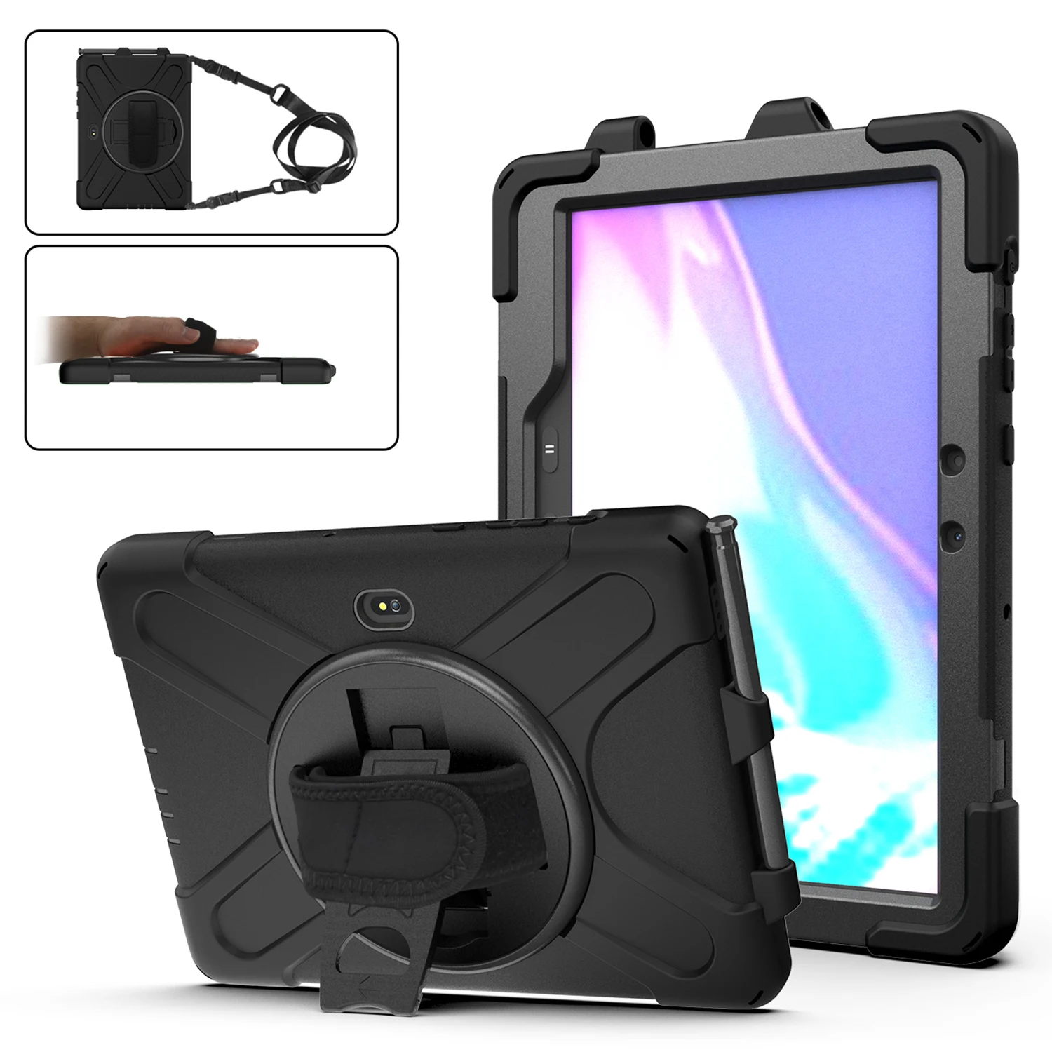 

For Samsung Galaxy Tab Active4 Pro T630 T636 / Active Pro T540 T545 T547 PC Silicone Tablet Case Kickstand Hand Strap Cover with