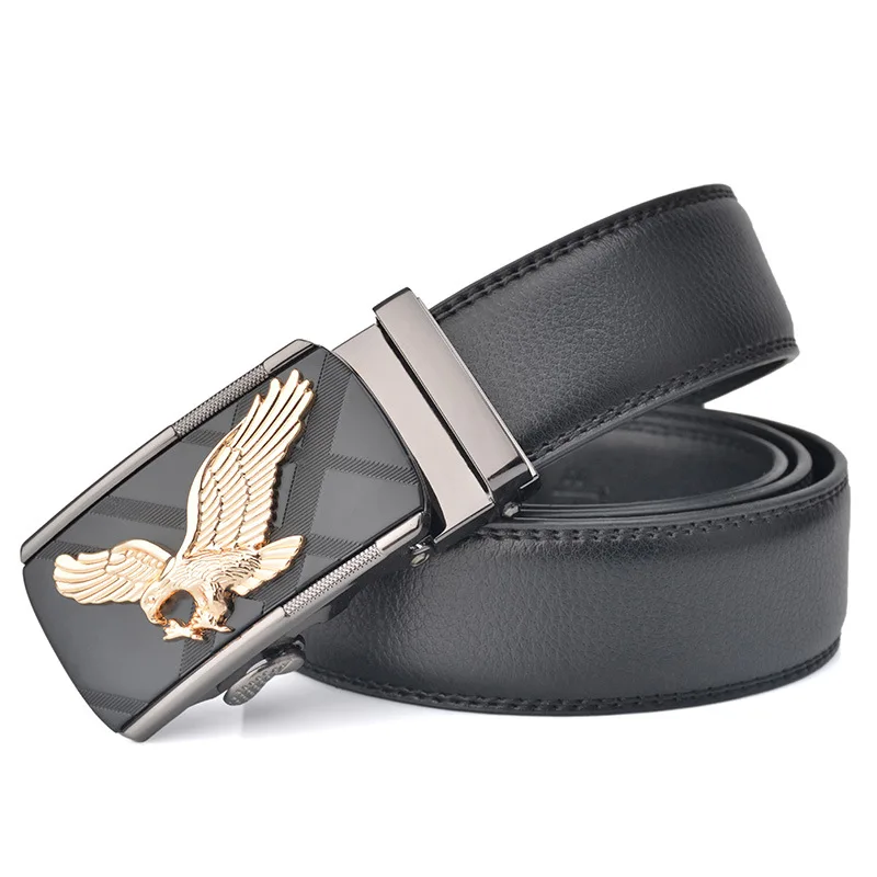 2024 Men\'s Genuine Leather Belt Eagle Style Automatic Buckle Belt Strap Adjustable Luxury Brand Belt Fashion Business Men\'s Belt