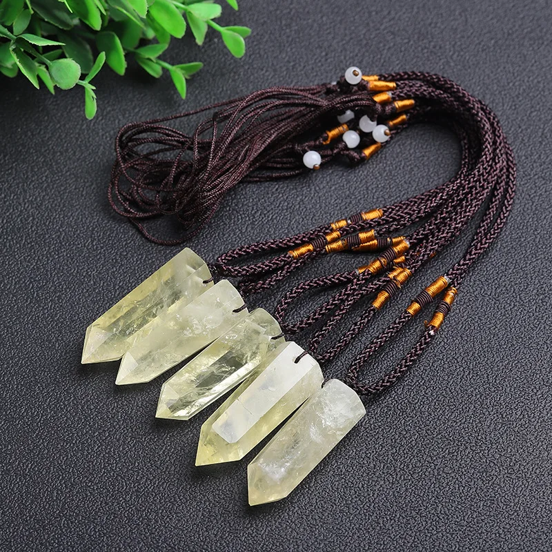 10pcs 4-5cm Original Stone Yellow Crystal Pendulum Pendant Necklace Divination Faceted Single Pointed Column