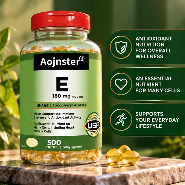 Vitamin E Softgels 180mg (400 IU), dl-Alpha Tocopheryl Acetate, Easy-to-Swallow, 500 Count Large Bottle,Adult Dietary Supplement