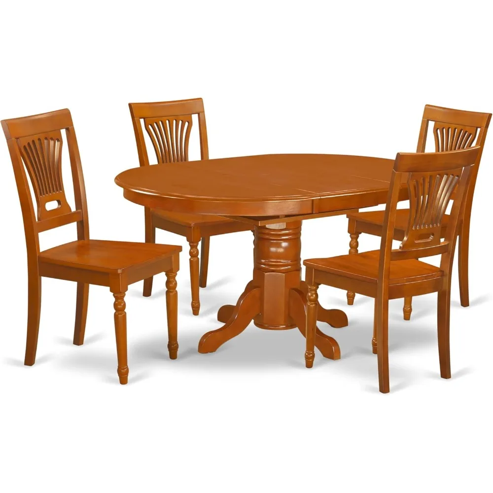 5 Piece Dinette Set for 4 Includes an Oval Room Table with Butterfly Leaf and 4 Dining Chairs, 42x60 Inch furniture