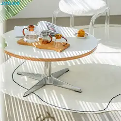 JOYLIVE – Table basse d'appoint décontractée en acier inoxydable, petite Table ronde en bois massif, usage domestique, nouveau, livraison directe, 2022