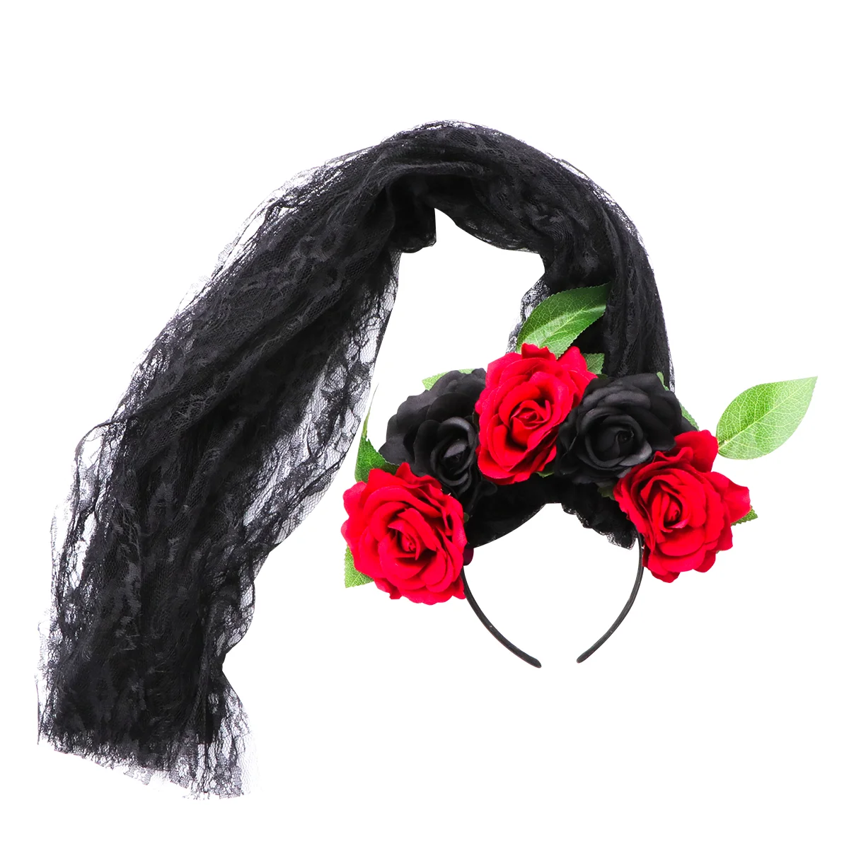 

Ghost Day Rose Wreath Ornament Chic Design Hair Band Halloween Bridal Headband Cloth Durable Ribbon Veil Hoop Flower