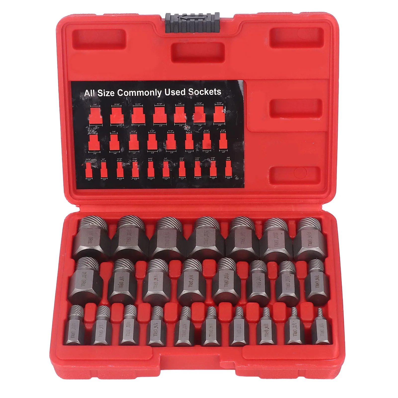 Kit Extrator de Parafuso Danificado para Remover Parafusos Parafuso Sextavado Aço Cromo Molibdênio Sistema Britânico Azul e Vermelho 10 Pcs 25 Pcs