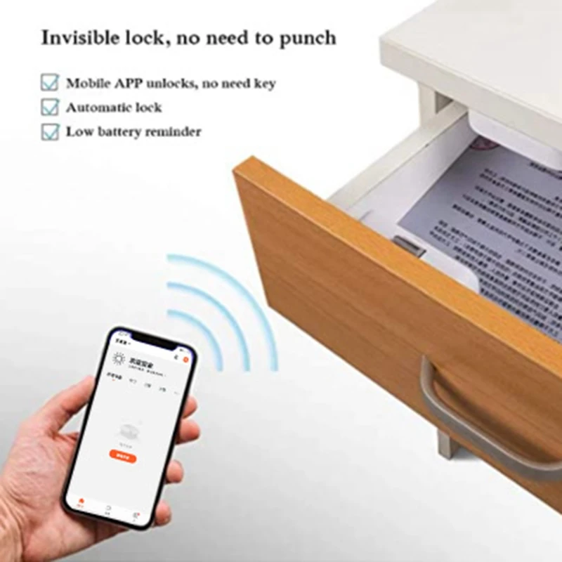 FULL-Tuya Smart Bluetooth APP Drawer Lock Free Hole Lock Invisible Lock Filing Cabinet Wardrobe Letter Box Lock