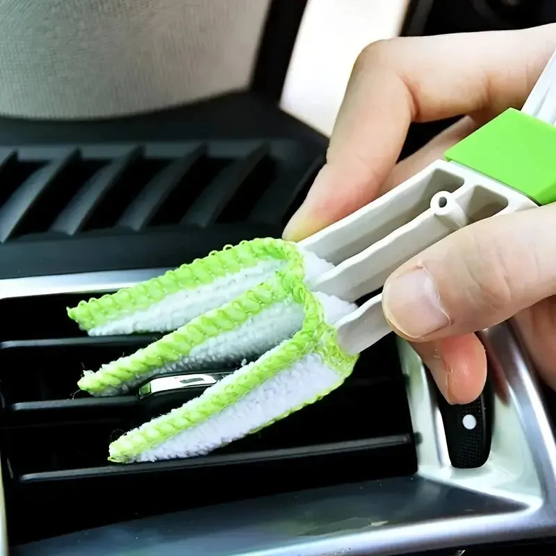 Multifunction Car Air Vent Cleaner Mini Double-end Micro Fiber Vent Duster Removable Cloth Cover Portable Cleaning Brush For Car