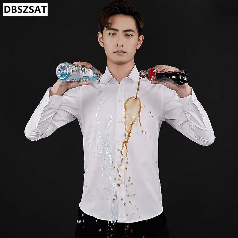 

2023 Brand Men Shirt Business Hydrophobic Material Long Sleeve Anti-fouling Social Shirt Slim Fit Shirt Big Size 5XL